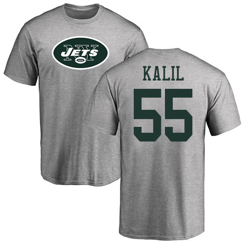 New York Jets Men Ash Ryan Kalil Name and Number Logo NFL Football #55 T Shirt->new york jets->NFL Jersey